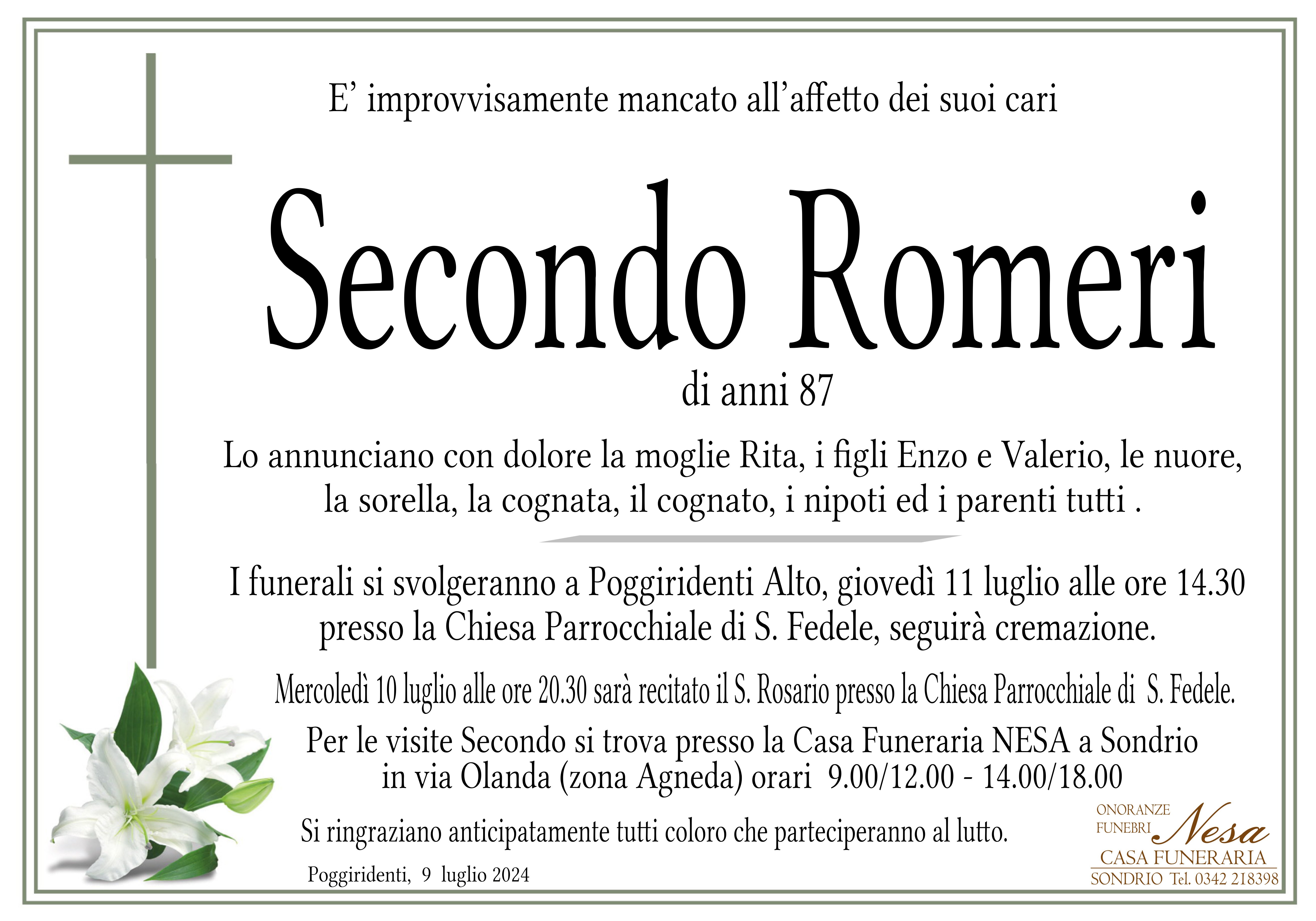 Necrologio Secondo Romeri